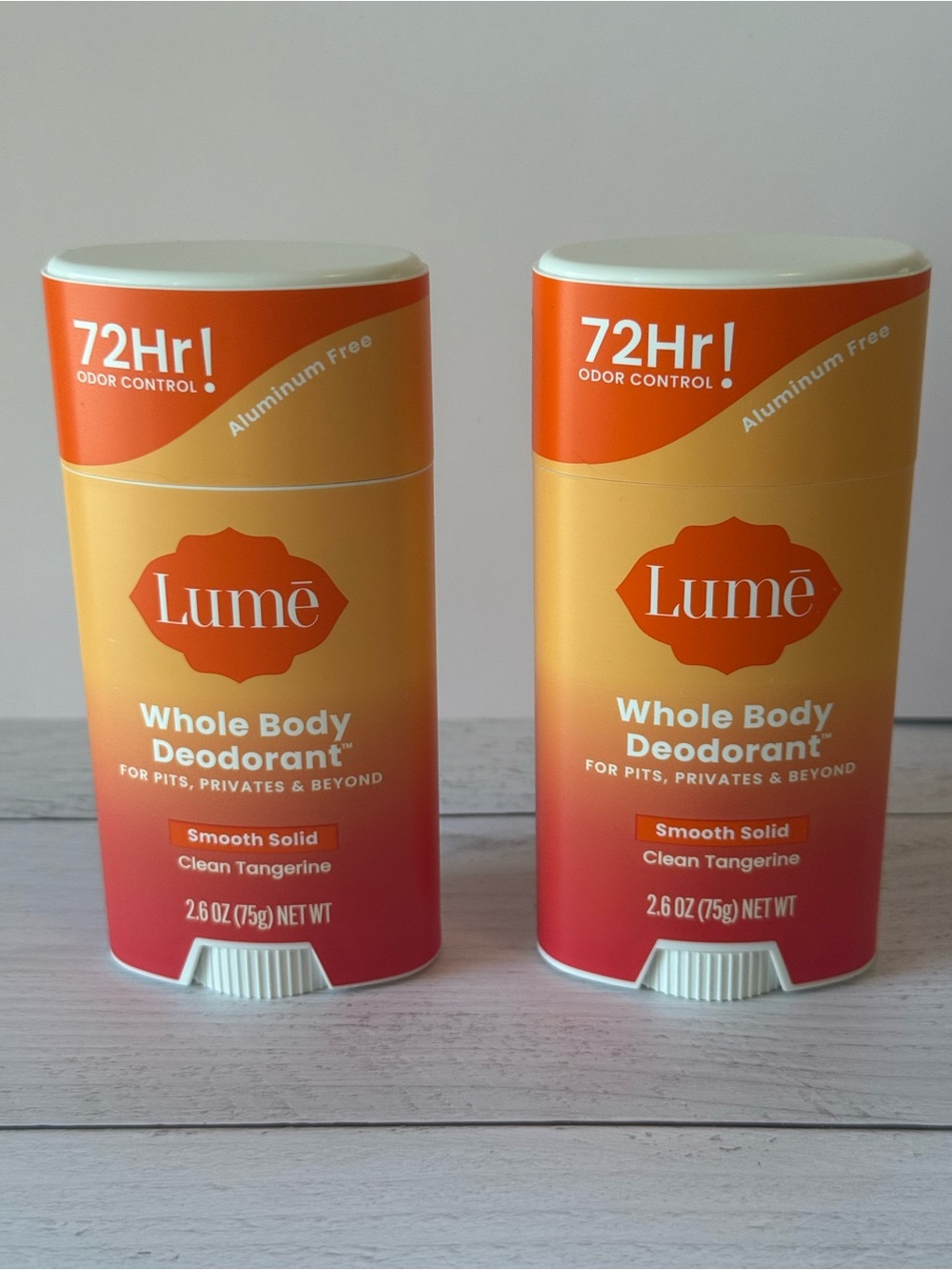 Lume Whole Body Deodorant Smooth Solid — Clean Tangerine (Orange, Yellow). QTY:2